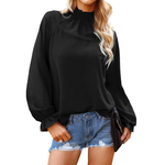 Ladies Chiffon Solid Color Loose Long Sleeve T-Shirt