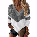 V-neck colorblock leopard print sweater