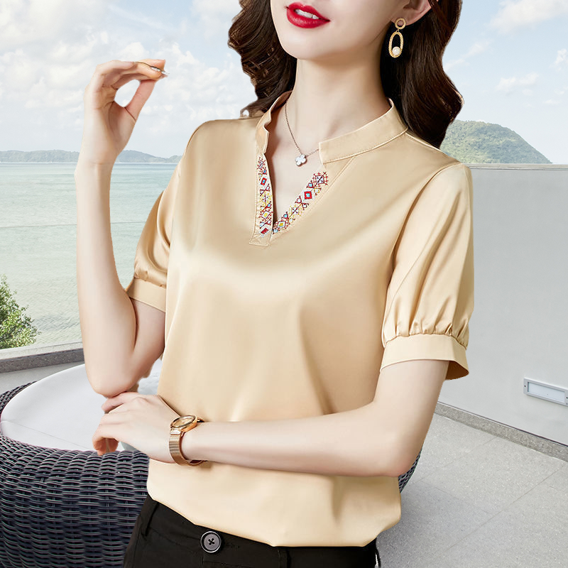 High Quality V-Neck Slimming Satin Shirt
