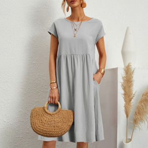 Women's Short Sleeve Cotton And Linen Dress