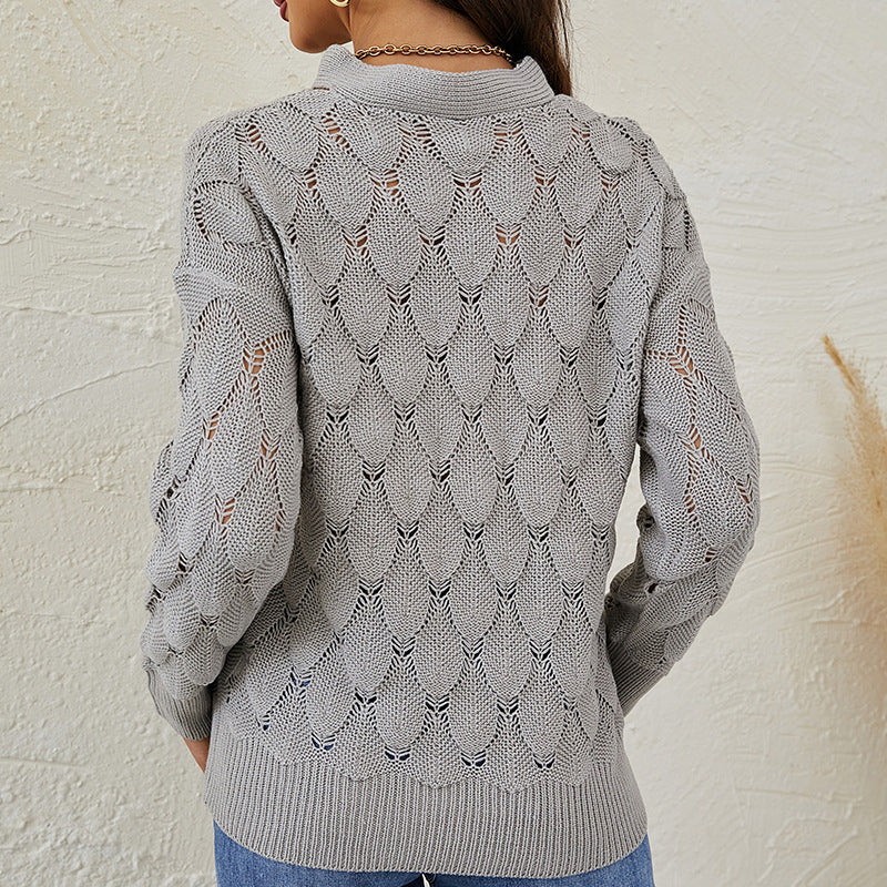 Solid Color V-Neck Off-Shoulder Cutout Sweater