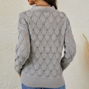 Solid Color V-Neck Off-Shoulder Cutout Sweater