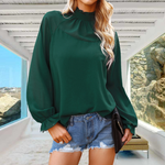 Ladies Chiffon Solid Color Loose Long Sleeve T-Shirt