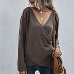 Irregular Long Sleeve V-Neck Knit Sweater