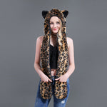 3 in 1 Furry Hooded Scarf with Paws and Ears