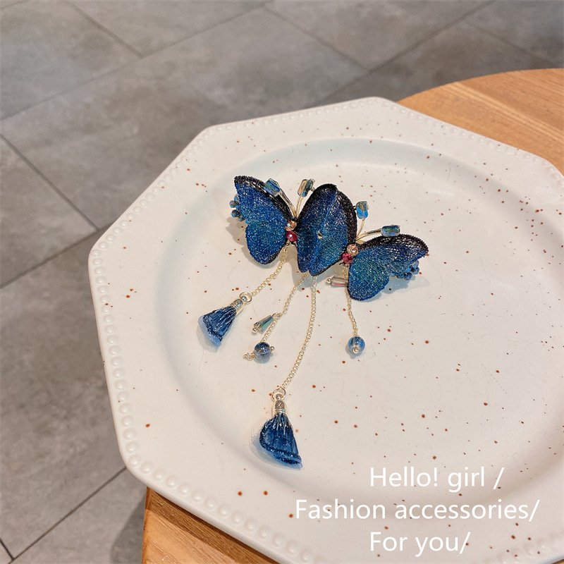 Temperament Butterfly Rhinestone Tassel Hair Clip