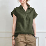 Elegant Loose V-neck Cotton Linen Short Sleeve Shirt