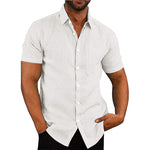 Men's Solid Color Linen Short Sleeve Button Down Shirt