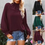 Ladies Chiffon Solid Color Loose Long Sleeve T-Shirt
