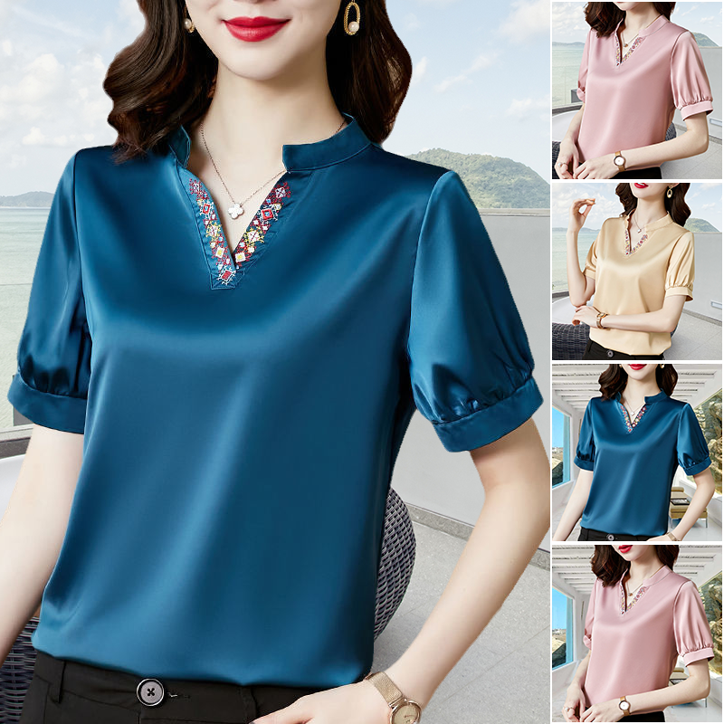 High Quality V-Neck Slimming Satin Shirt