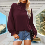 Ladies Chiffon Solid Color Loose Long Sleeve T-Shirt