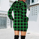 Printed Plaid Midi Pocket Hooded Long Sleeve Sweatshirt