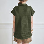 Elegant Loose V-neck Cotton Linen Short Sleeve Shirt