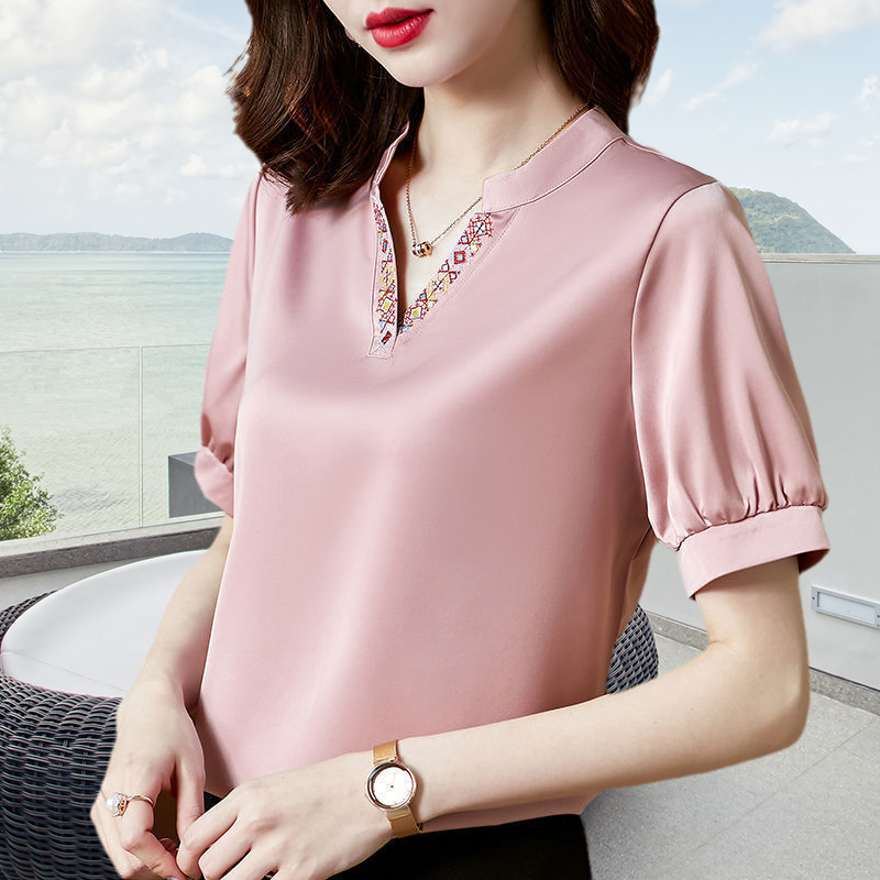 High Quality V-Neck Slimming Satin Shirt