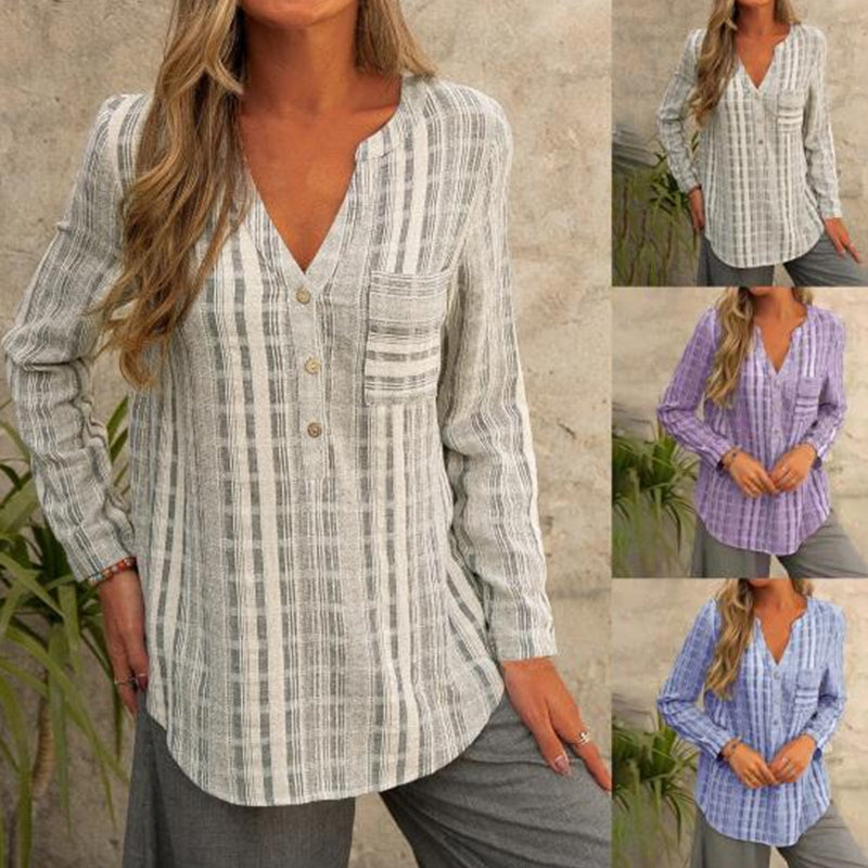 Striped Casual V-Neck Long Sleeve Shirt