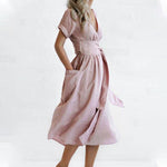 Cotton Linen Waist-Tie Pocket Dress