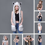 3 in 1 Furry Hooded Scarf with Paws and Ears