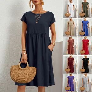 Women's Short Sleeve Cotton And Linen Dress