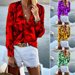 Printed V-Neck Long Sleeve T-Shirt