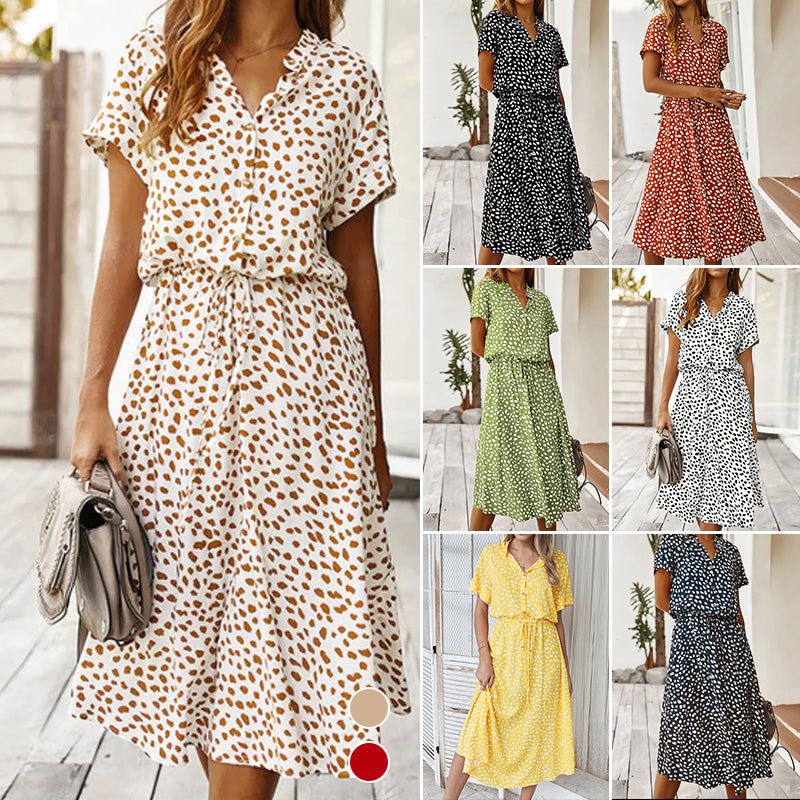 Polka Dot Short Sleeve Shirt Collar