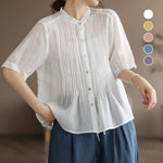Classic Pleated Temperament Fine-Grained Commuter Shirt