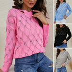 Solid Color V-Neck Off-Shoulder Cutout Sweater