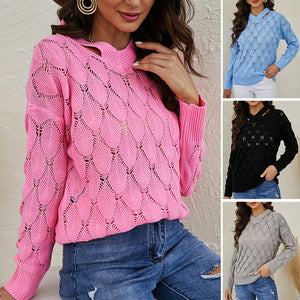 Solid Color V-Neck Off-Shoulder Cutout Sweater