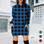 Printed Plaid Midi Pocket Hooded Long Sleeve Sweatshirt