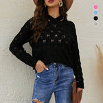 Solid Color V-Neck Off-Shoulder Cutout Sweater