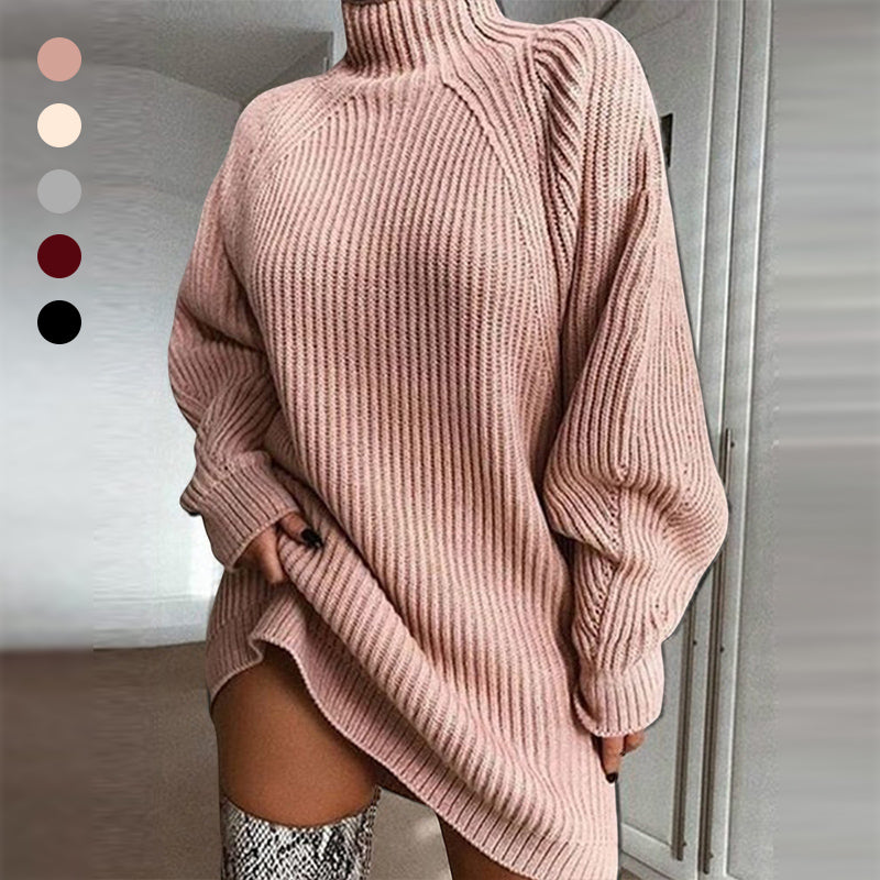 Cotton Turtleneck Raglan Sleeve Sweater Dress