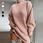 Cotton Turtleneck Raglan Sleeve Sweater Dress