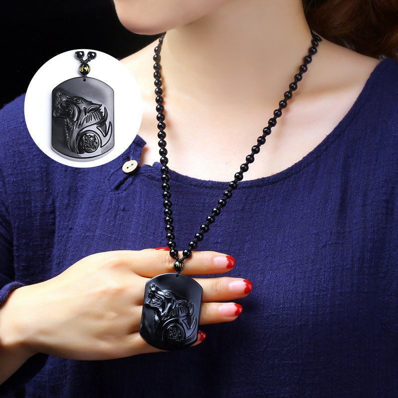 Save A Wolf Obsidian Necklace