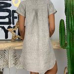 Loose V-Neck Short Sleeve Solid Cotton Linen Dress