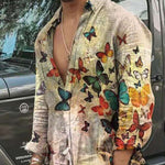 Men's Retro Butterfly Print Long-sleeved Shirt