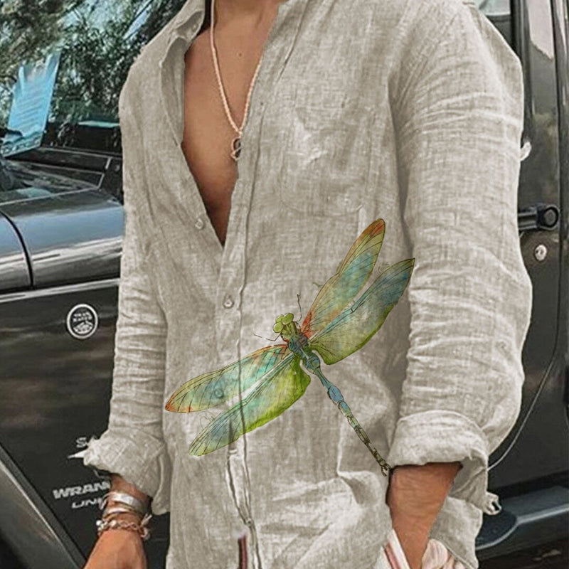 Men's Retro Butterfly Print Long-sleeved Shirt