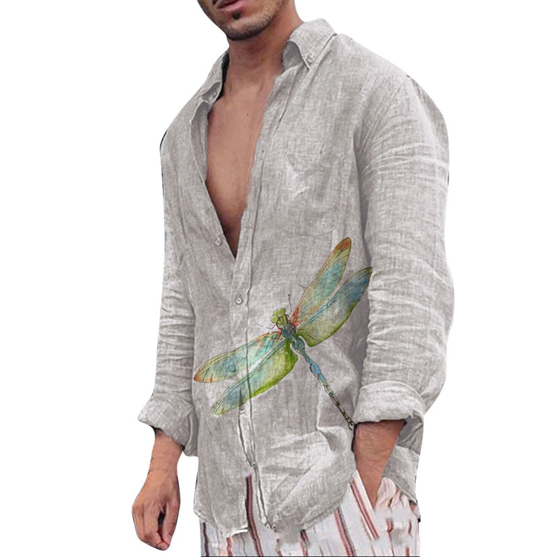 Men's Retro Butterfly Print Long-sleeved Shirt