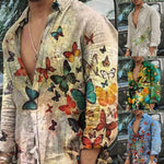 Men's Retro Butterfly Print Long-sleeved Shirt