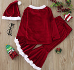 Sweet Red Velvet Christmas Print Teddy Top and Flare Pants 3-Piece Set