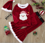 Sweet Red Velvet Christmas Print Teddy Top and Flare Pants 3-Piece Set