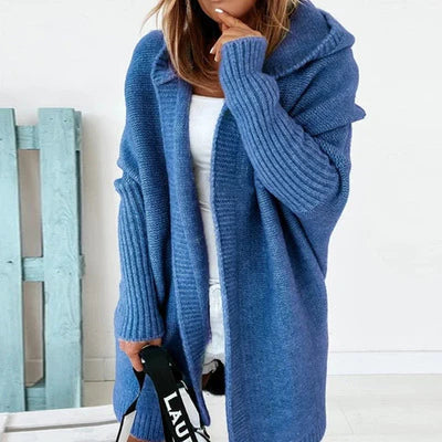 MID-LENGTH HOODED BATWING SLEEVE CARDIGAN
