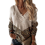 V-neck colorblock leopard print sweater