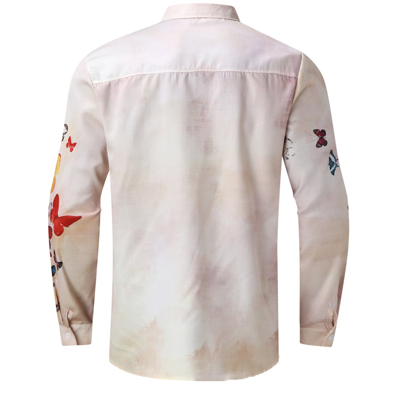 Men's Retro Butterfly Print Long-sleeved Shirt