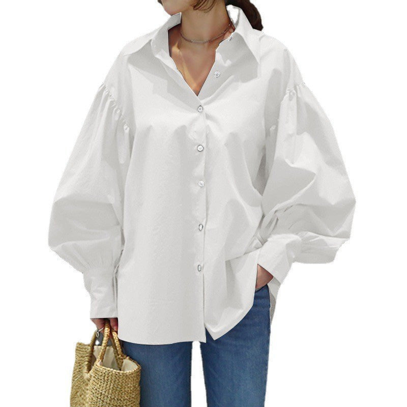 Casual Women's Shirt with Lantern Sleeves