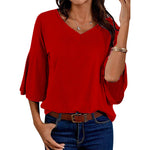 Women's Solid Color V-Neck Flared Sleeve Loose T-Shirt