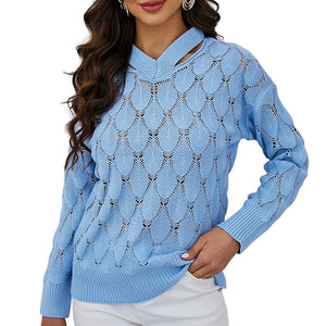 Solid Color V-Neck Off-Shoulder Cutout Sweater