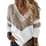 V-neck colorblock leopard print sweater