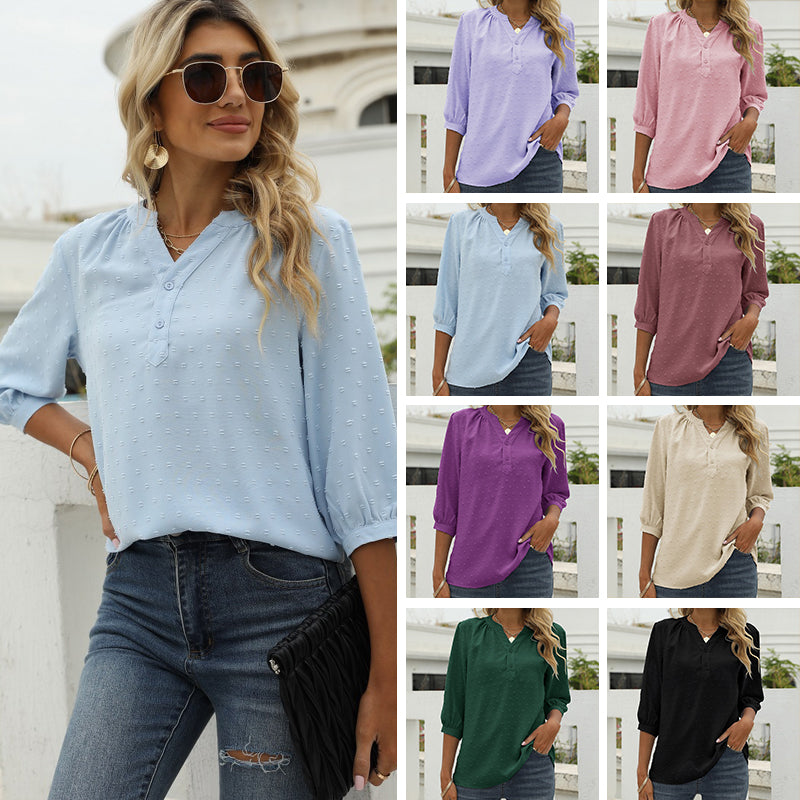 Stand Collar Mid Sleeve Shirt