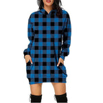 Printed Plaid Midi Pocket Hooded Long Sleeve Sweatshirt