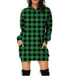 Printed Plaid Midi Pocket Hooded Long Sleeve Sweatshirt